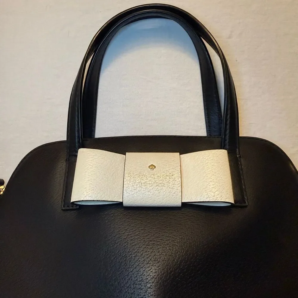 Kate Spade New York | Black Leather Purse | Ivory Bow | Crossbody Bag